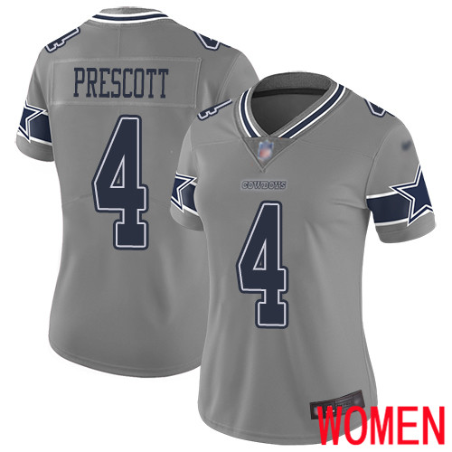 Women Dallas Cowboys Limited Gray Dak Prescott #4 Inverted Legend NFL Jersey